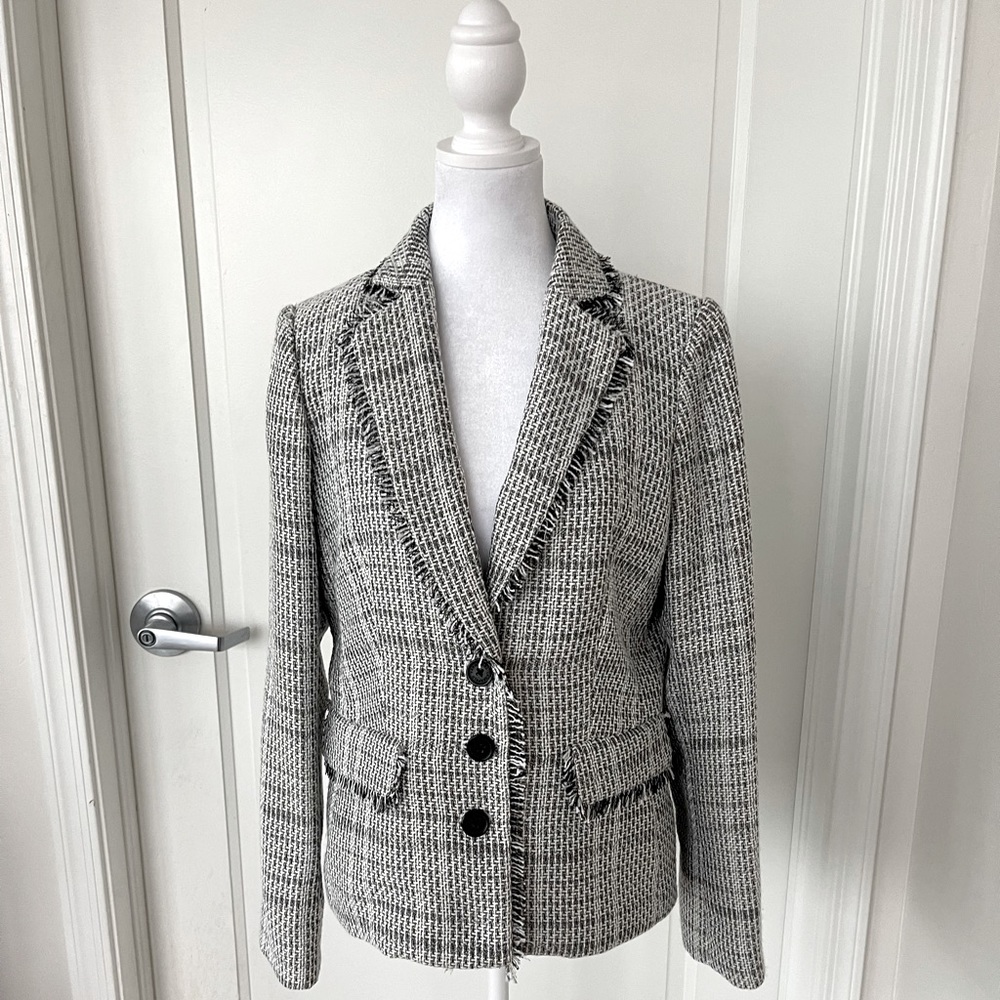 Karl Lagerfeld Paris Fringe-Trimmed Tweed Women’s Blazer Size 8